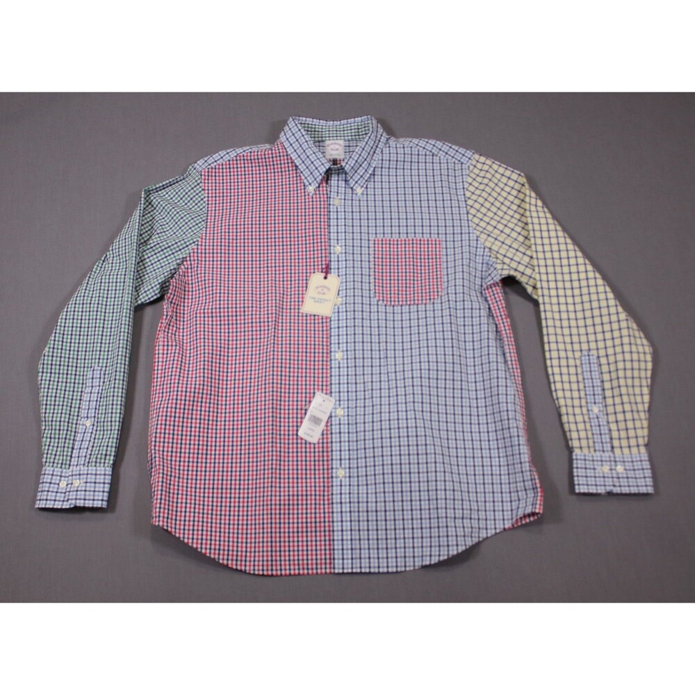 Brooks Brothers Shirt Men Friday Shirt Poplin Fun Check Colorful Patchwork L NWT